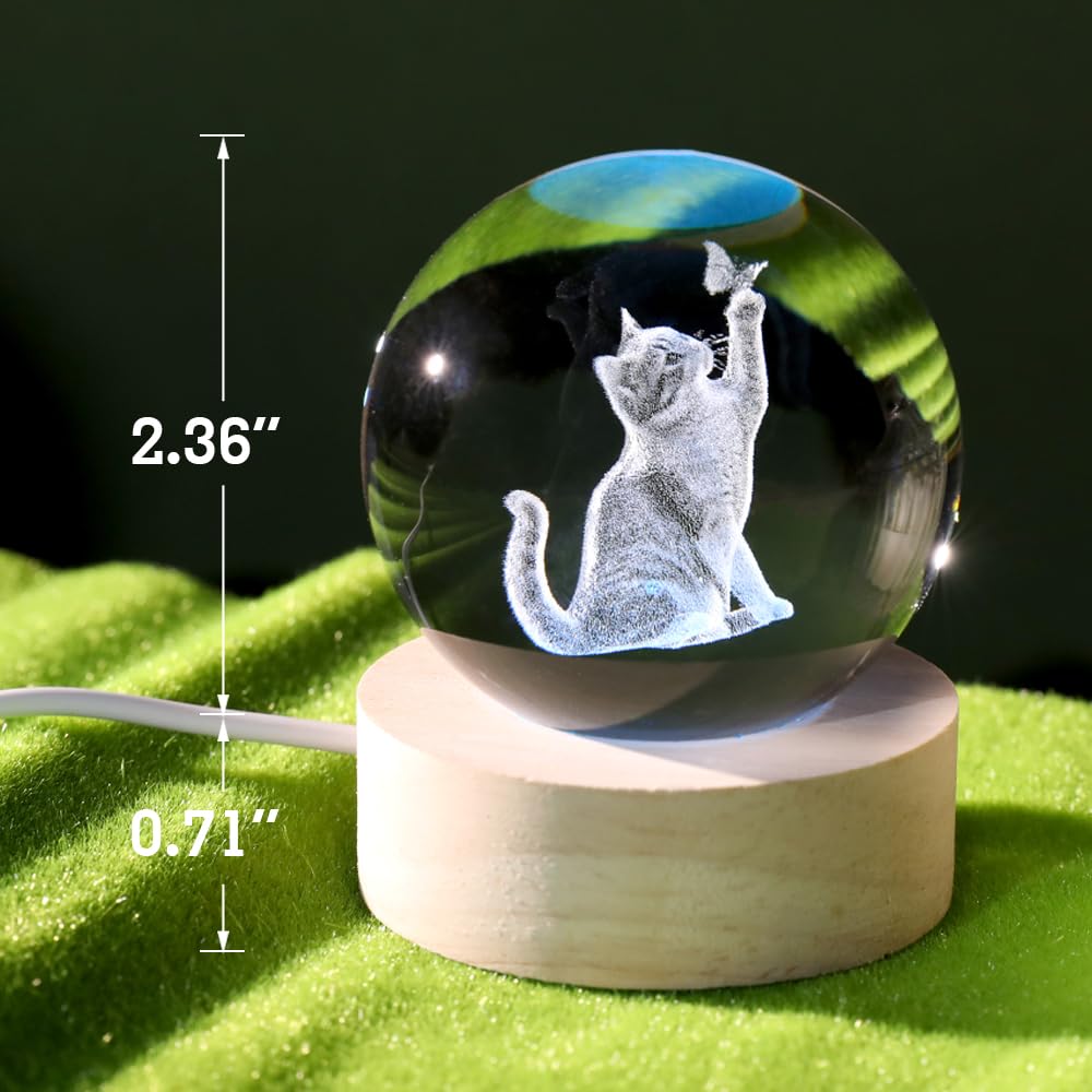 ZRENJHUS Cat Lover Gifts for Women 3D Cat Crystal Ball Themed Gift Mom Birthday Kitty Laddy Gift for Christmas Mothers Day