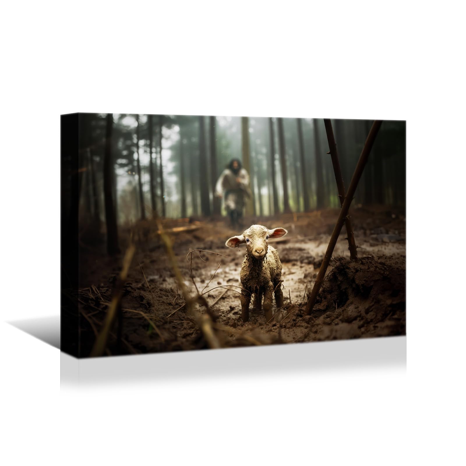 Yonica Jesus And Lamb Canvas Wall Art Jesus Running After Lost Lamb Picture Wall Art Canvas Print Christian Home Decor 24X32 Inc