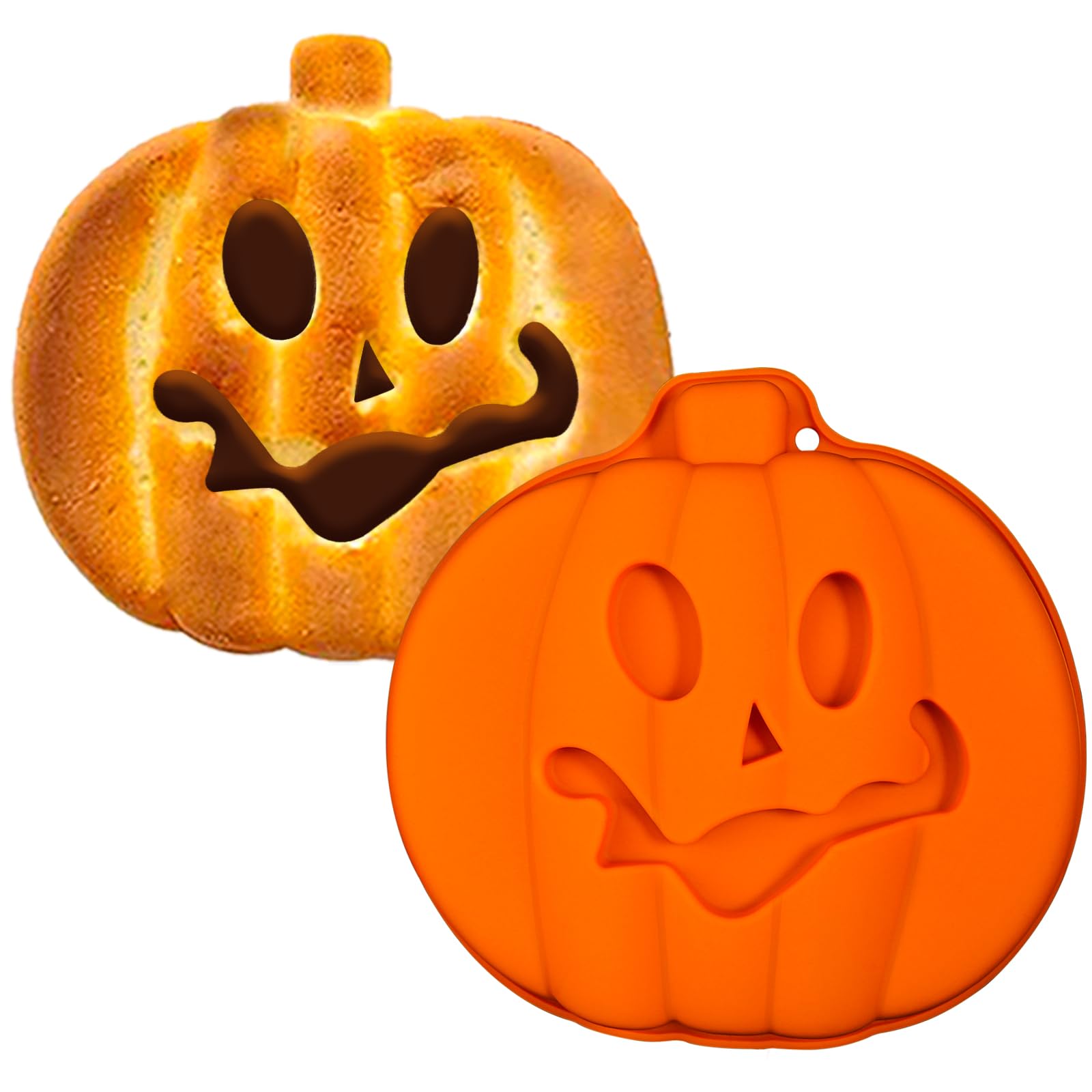 Webake Pumpkin 8 Inch Cake Pan Silicone Jack-O-Lantern Mold 3D Pumpkin Shaped Cake Mold Large, Halloween Baking Pan, Trick Or Tr
