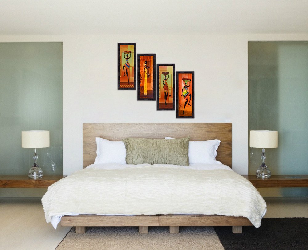 eCraftIndia Set of 4 Tribal Women Paintings Digital Printed Wall Art - Ethnic and Captivating Home Decor Accent for Art Lovers a