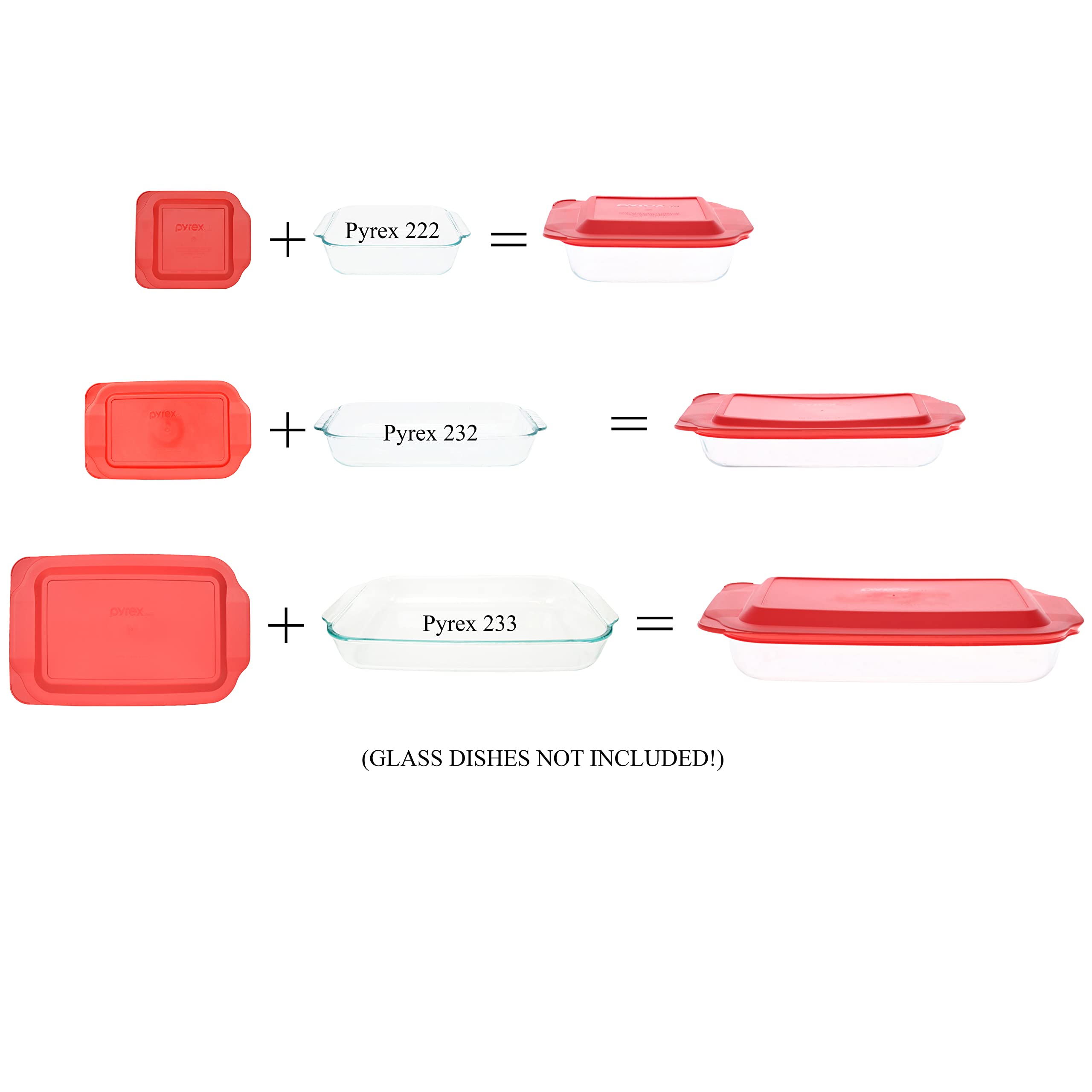 Pyrex (1) 222-Pc 2Qt Red Lid, (1) 232-Pc 2Qt Red Lid, (1) 233-Pc 3Qt Red Lid Made In The Usa