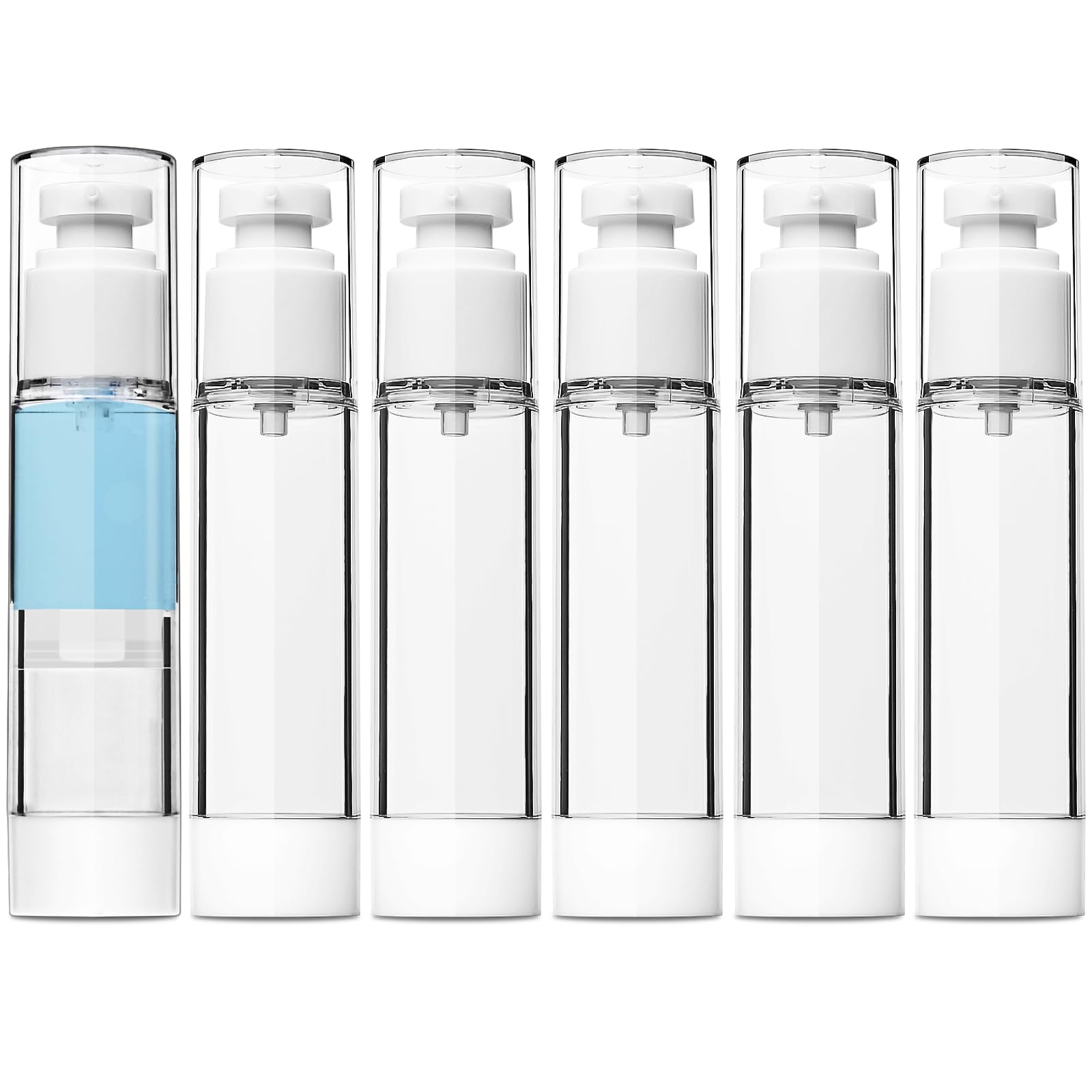 Tuzazo 6 Pack 1.7Oz/50Ml Airless Pump Bottles, Clear Plastic Travel Size Pump Bottles, Refillable Cosmetic Containers Cream Disp