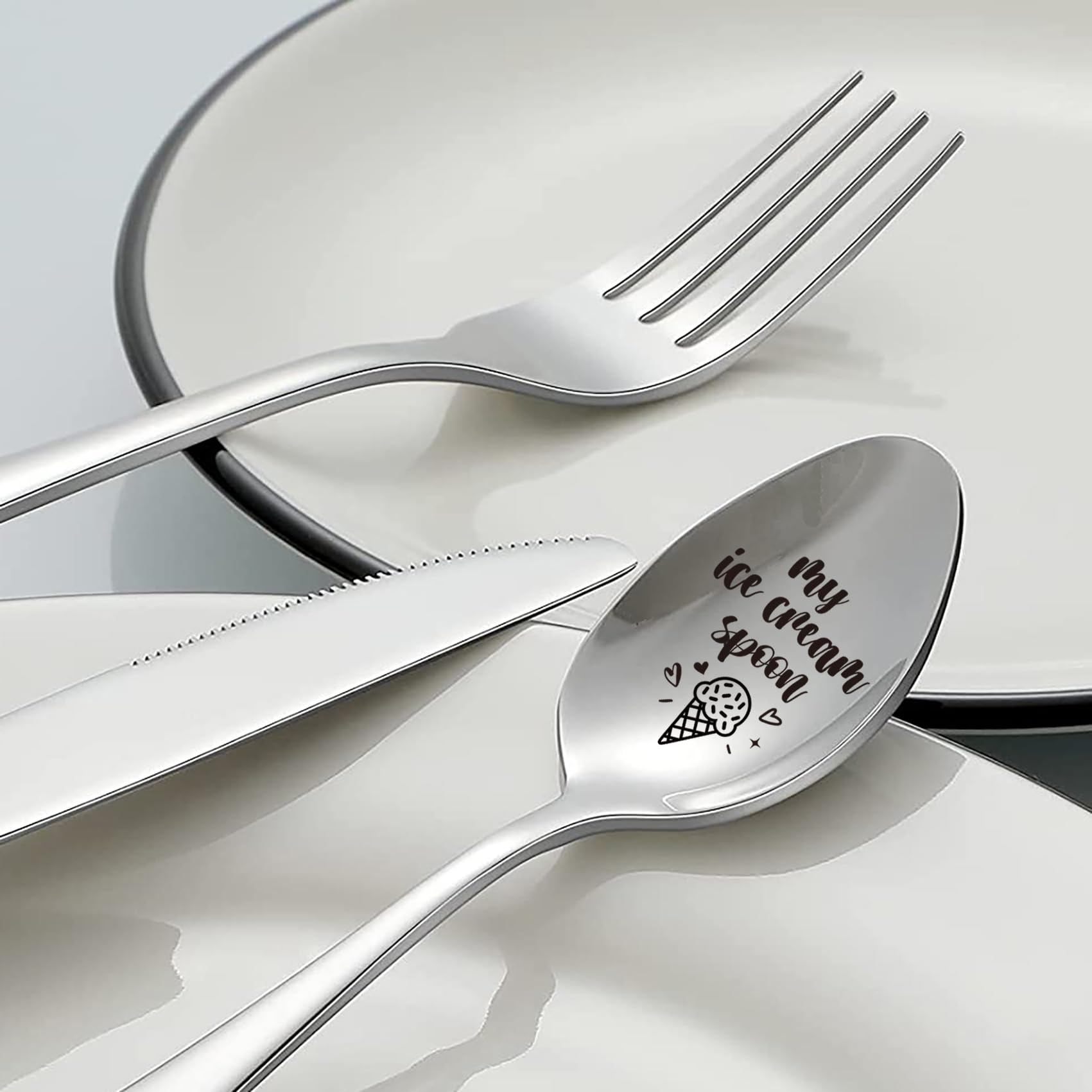 Ice Cream Spoon - Funny Engraved Stainless Steel Spoon For Ice Cream Lovers, Women, Men, Kids Birthdays