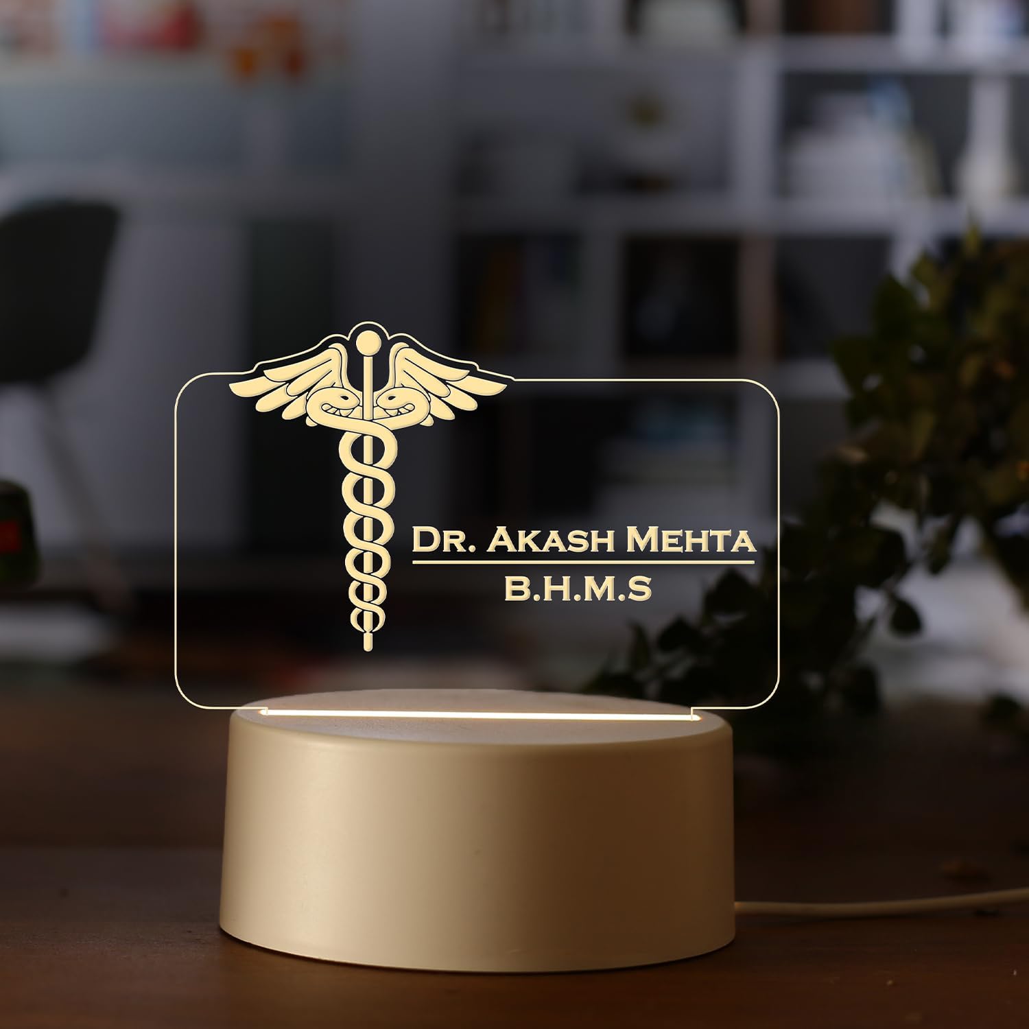 Ensure Tech Personalized Name & Degree Doctor Led Table Lamp (White Base) | Birthday, Thank You Graduation Office Gifts For Doct