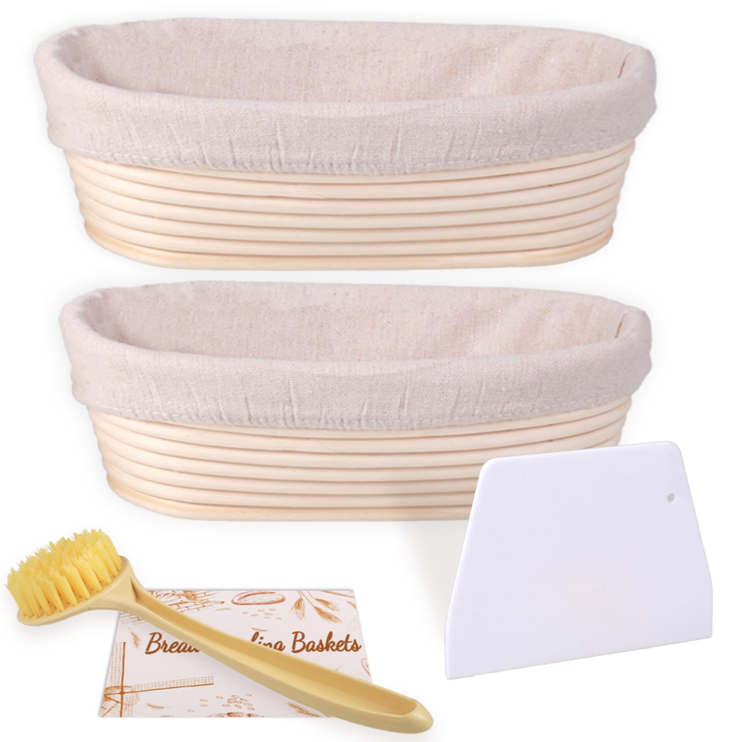 Banneton Bread Proofing Basket Set Of 2, 10 Inch Oval Sourdough Bread Baking Supplies, Bread Making Starter Kit, Proofing Basket