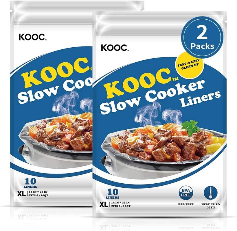 Kooc Slow Cooker Liners 14X22 Inch 20 Count Extra Large Size Disposable Pot Liners Cooking Bags Fit 6Qt To 10Qt Pot Bpa Free Fre