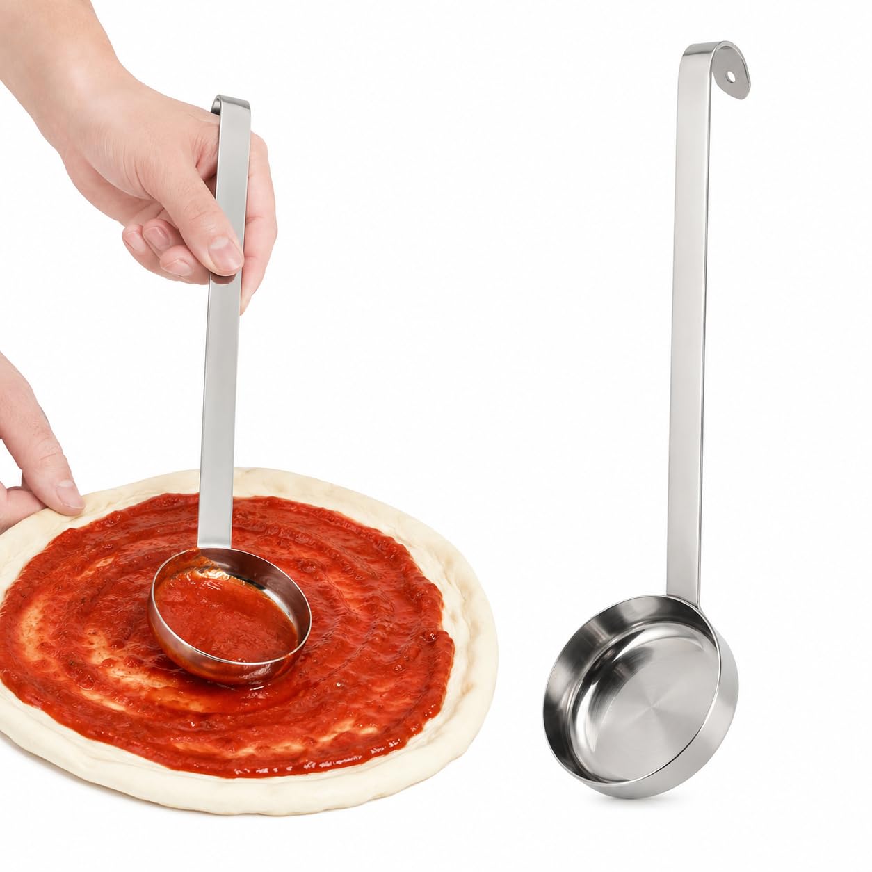 FOMIYES Pizza Sauce Ladle Flat Bottom Stainless Steel Kitchen Cooking Spoon Long Handle for Serving and Stirring Sauce in Home a