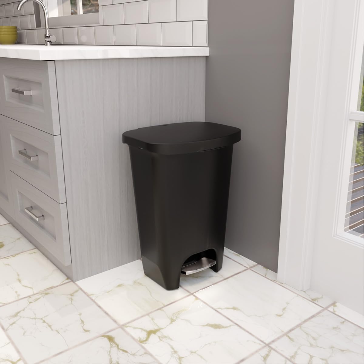 Glad 13 Gallon Trash Can - Plastic Kitchen Waste Bin With Odor Protection Of Lid, Premium Stainless Steel Step On Foot Pedal And