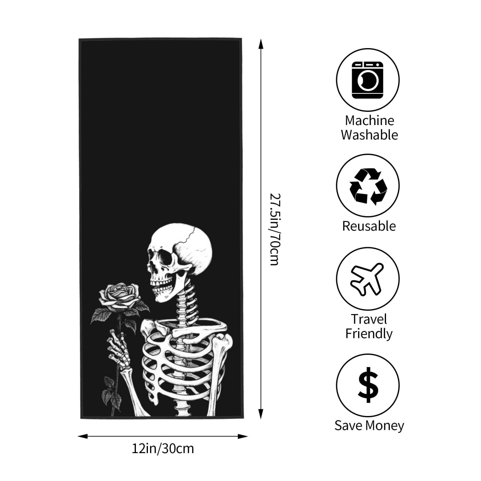 Dewoofly Skeleton Skull Boho Lightweight Fingertip Towels, Love Rose Hand Towel For Kitchen All Season 12 X 27.5 Inch