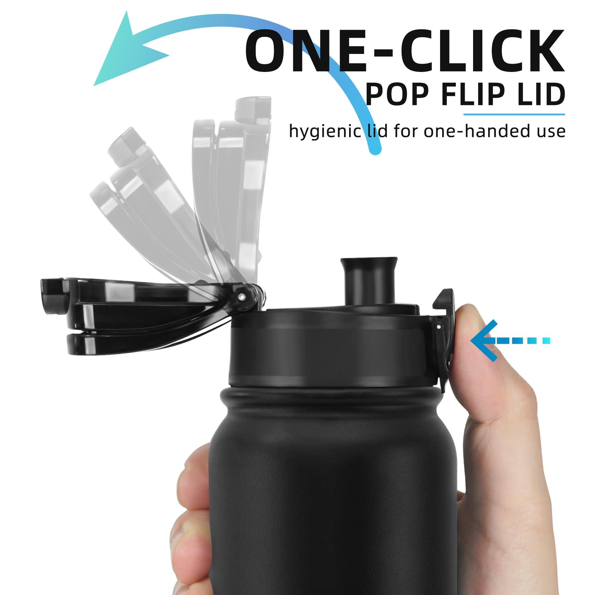 Fanhaw 20 Oz Insulated Stainless Steel Water Bottle With Chug Lid - Leak & Sweat Proof With Anti-Dust Lid (Black)