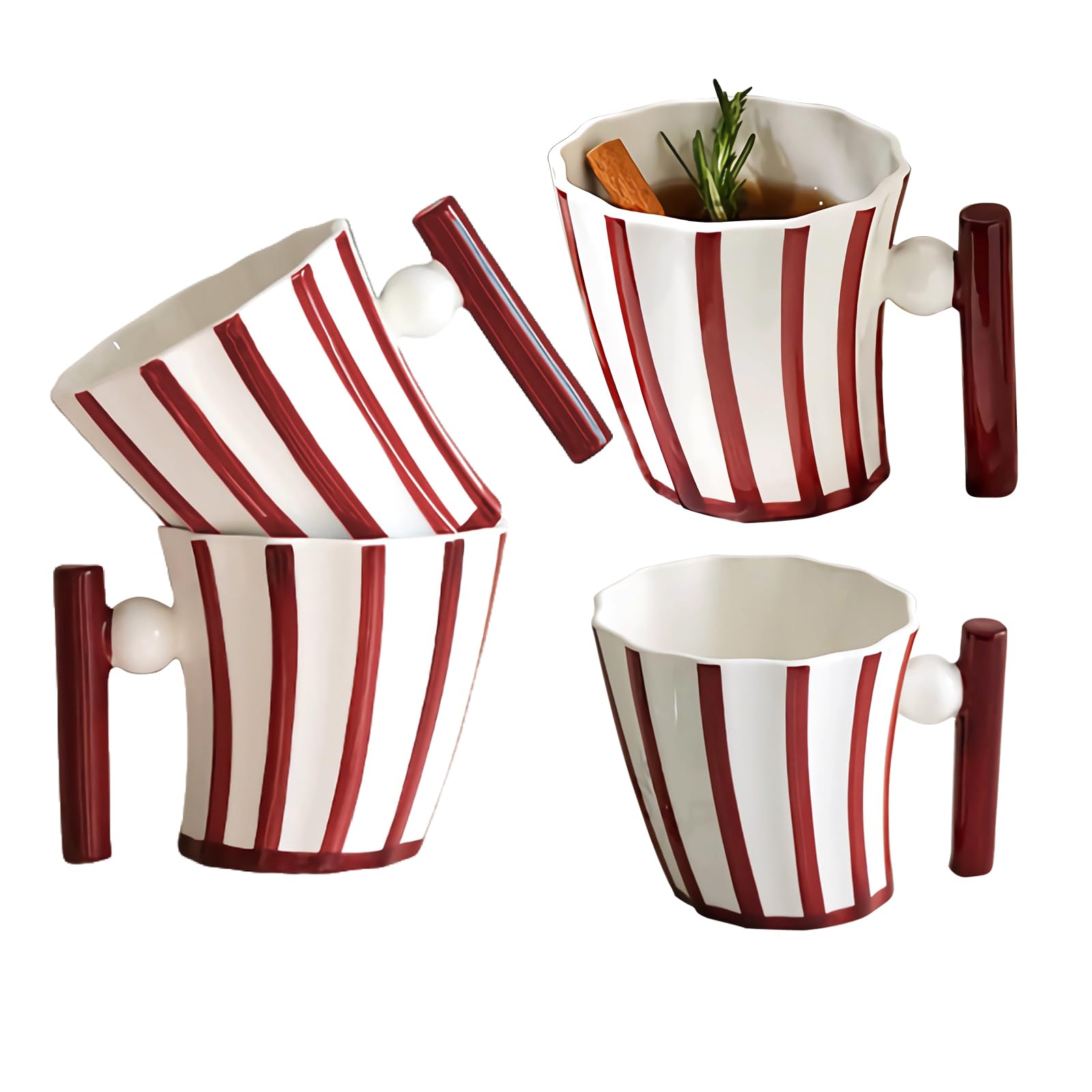 Odiincy Coffee Mugs Set Of 4, Christmas Handmade Aesthetic Coffee Mugs Tea Cups For Office And Home, Artsy Ceramic Coffee Mugs F