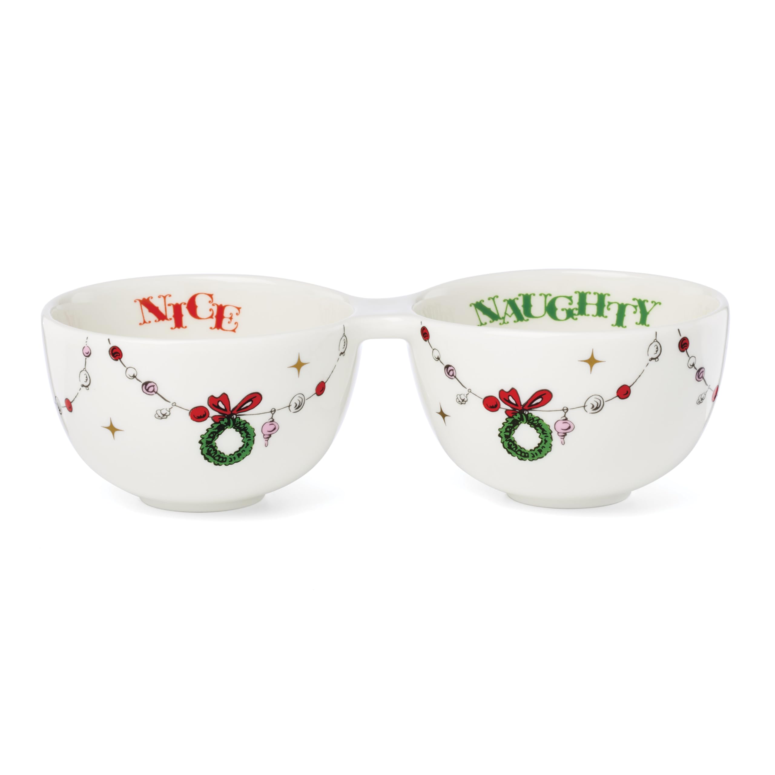 Lenox 898095 Merry Grinchmas Naughty or Nice Double Dip Bowl, Christmas Dish, Festive Holiday Serveware