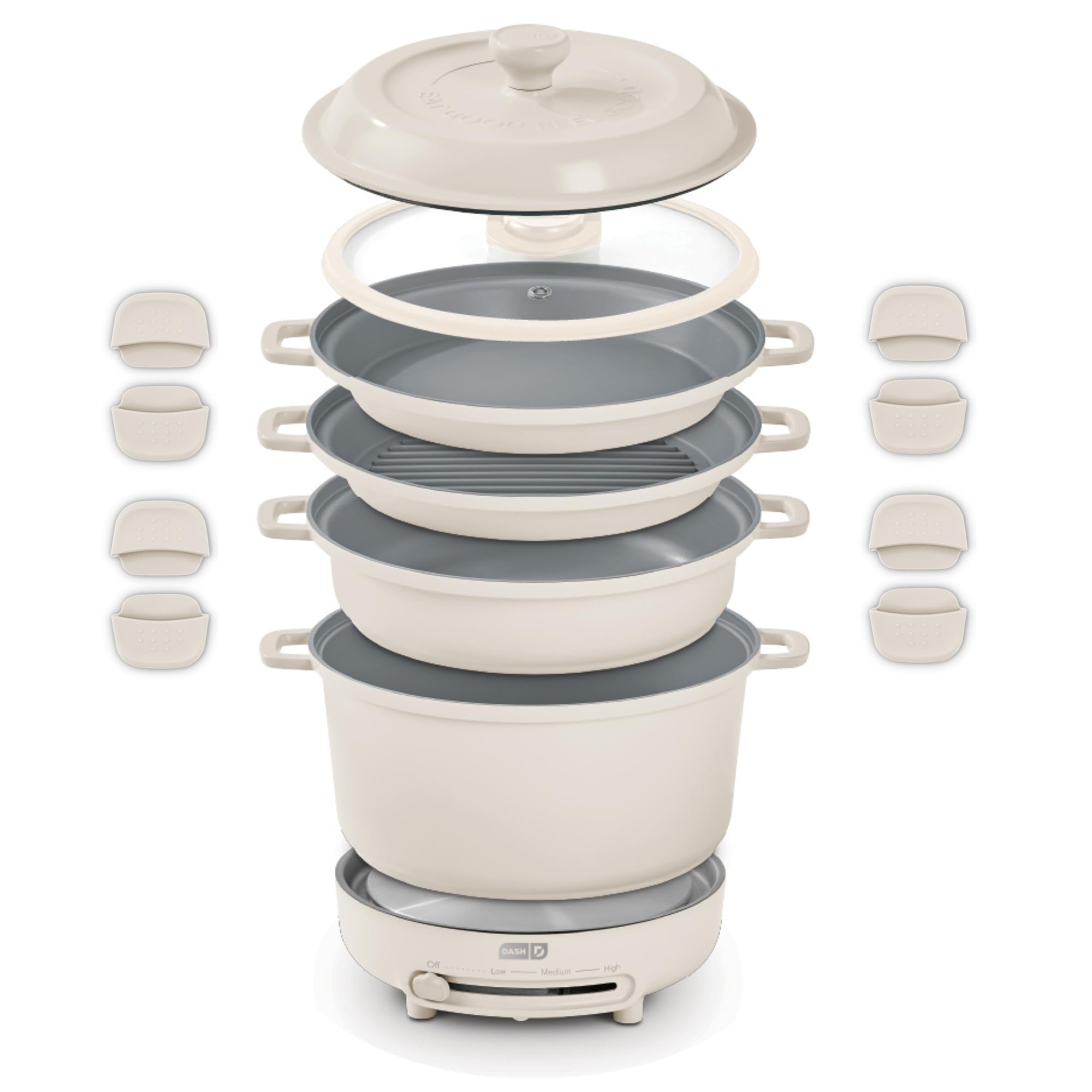 Dash Stacks 16-Piece Ceramic Nonstick Cookware Set with Electric Burner, Pots and Pans Set, Stackable Nesting Kitchen Pots and P