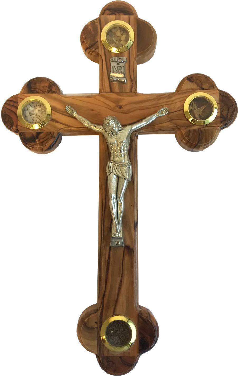 Holy Land Market Cross Crucifix Orthodox 14 Station 4 Lens Olive Wood 10.5 Inch Jerusalem