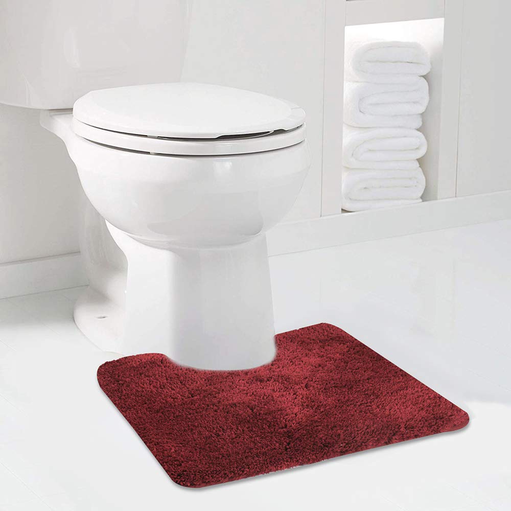 Walensee Bathroom Contour Rug (20X24, Red) Non Slip Bath Mat For Bathroom Water Absorbent Soft Microfiber Shaggy Bathroom Mat Ma