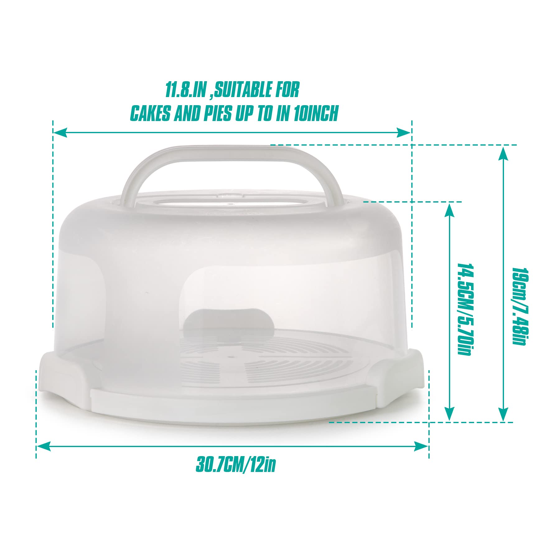 Zoofen Round Cake Carrier White Cake Stand 11 Inch Plastic Cake Container With Handle And Lid For Travel(White)