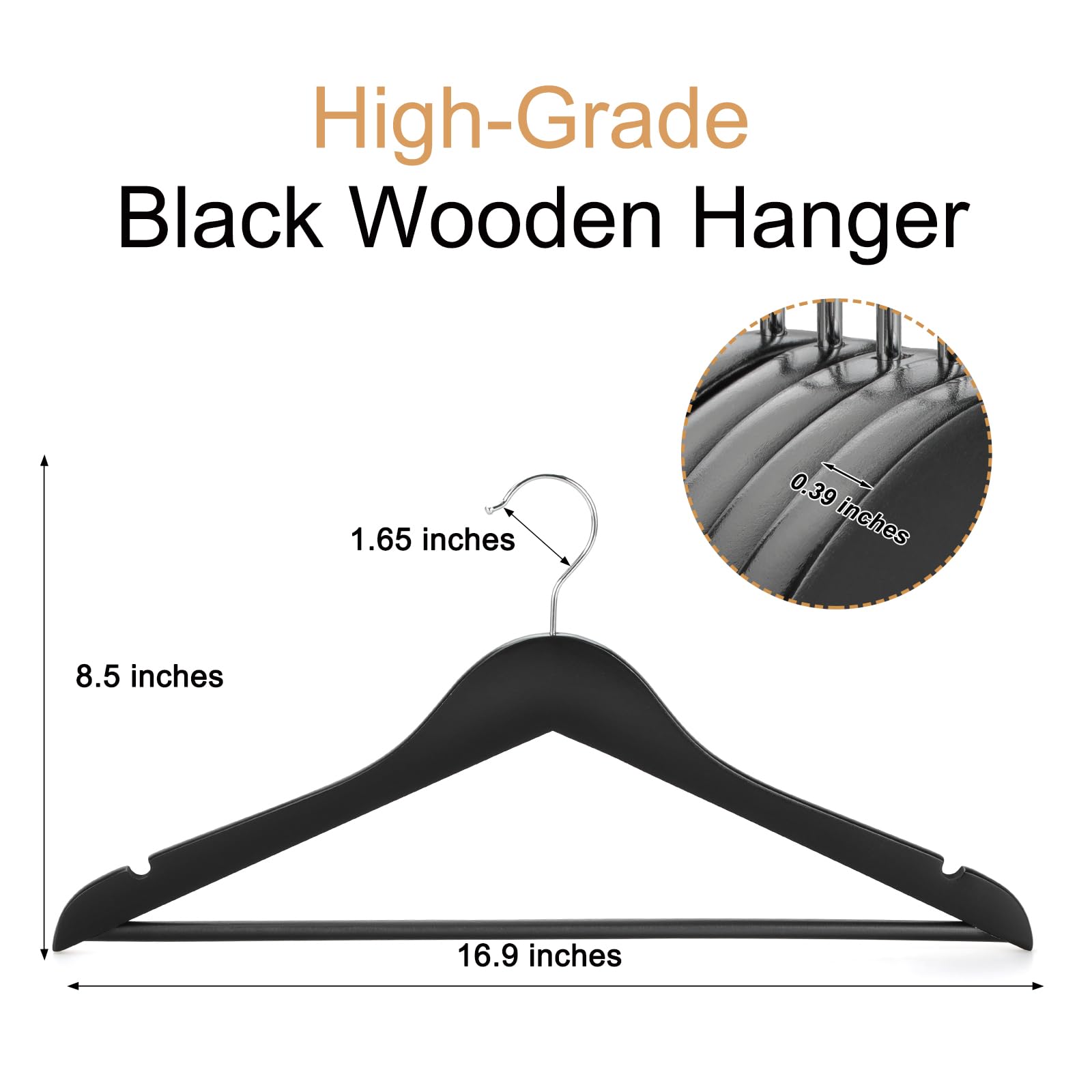 Topia Hanger Wooden Coat Hangers 30 Pack, Black Wood Suit Hangers, 360 Swivel Hook And Non-Slip Shoulder Notches For Camisole, J