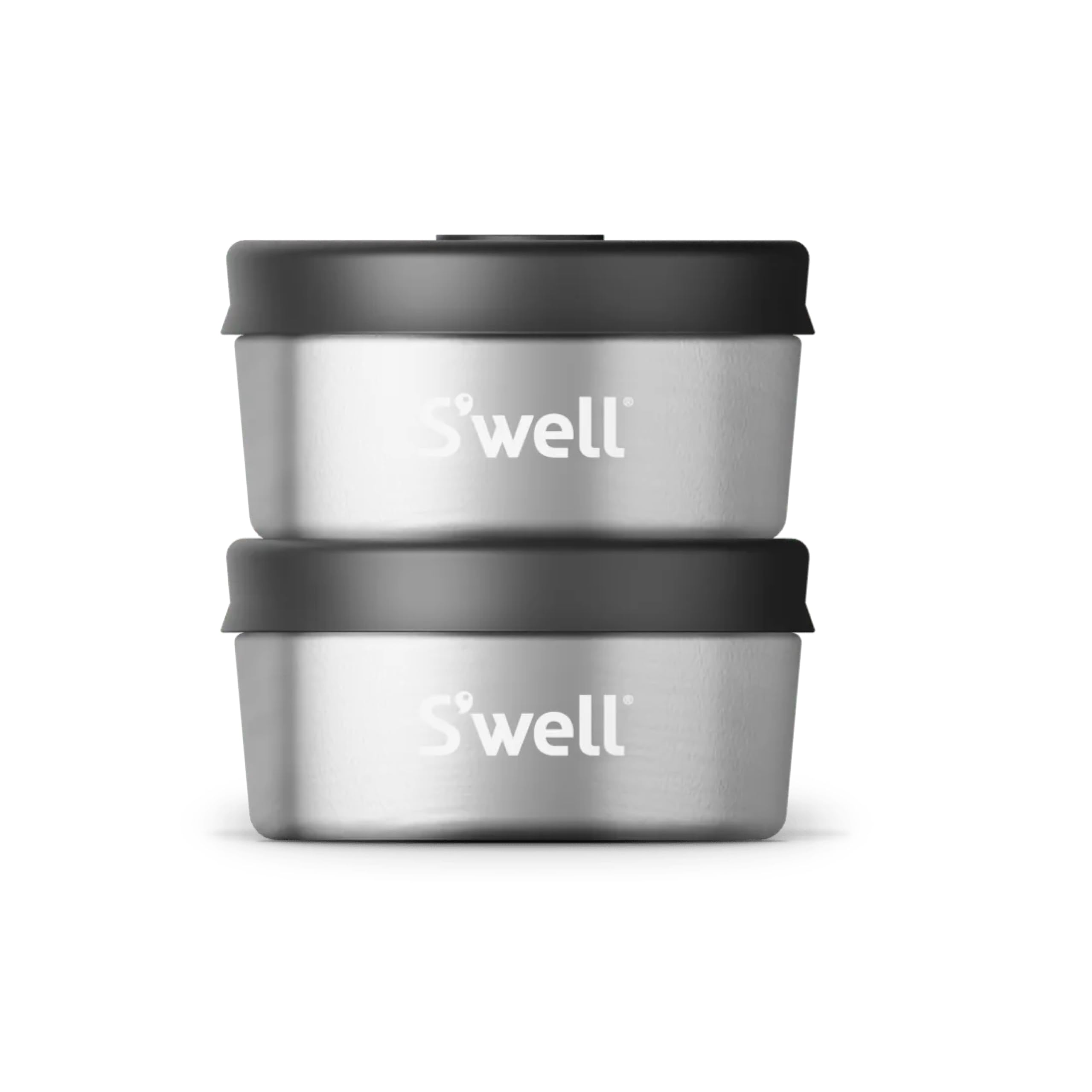S'Well Stainless Steel Condiment Container Set Of Two, 2Oz, Black, Single Walled Durable Construction, Leakproof Silicone Lids,