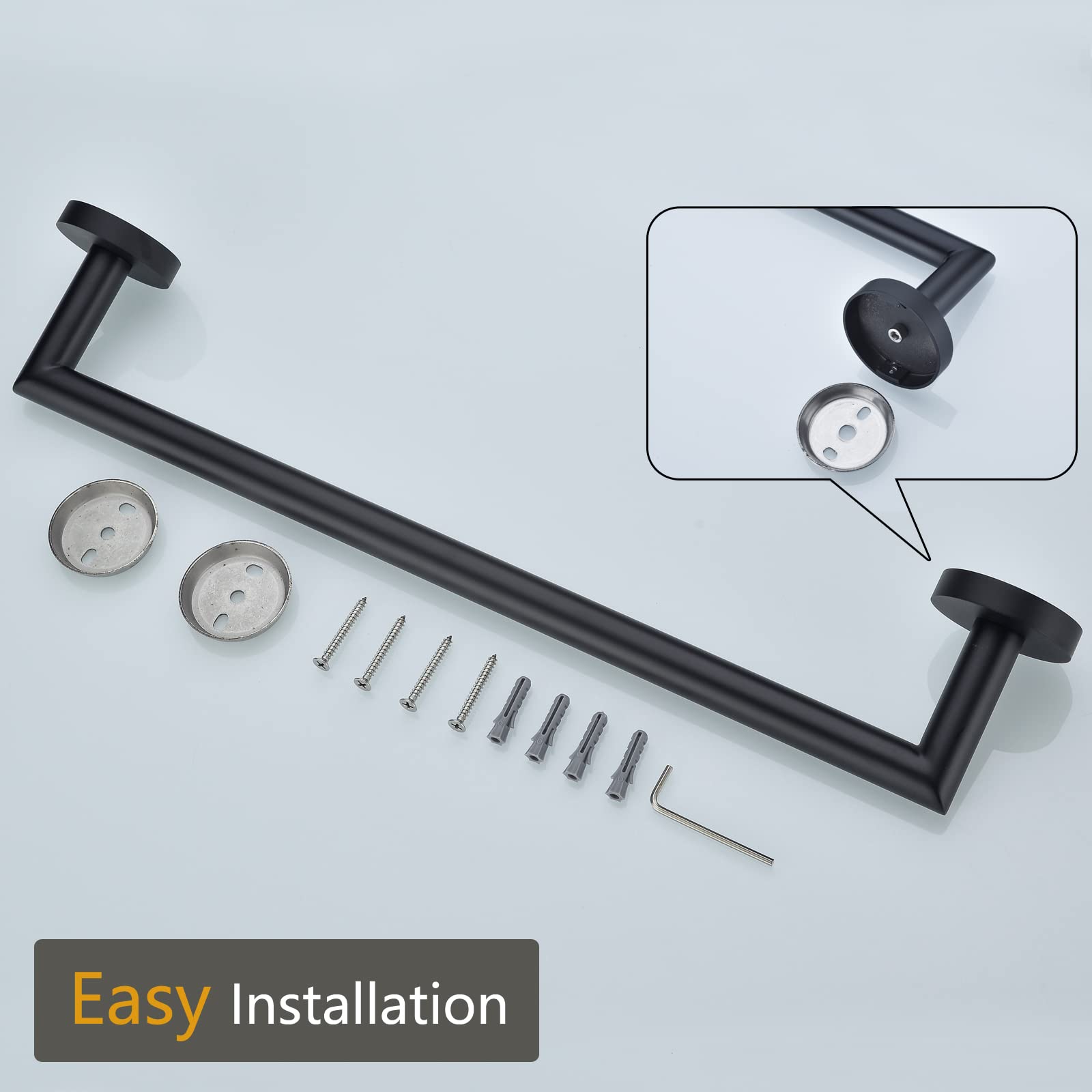 Swhyger 18 Inch Matte Black Towel Bar For Bathroom Wall,Premium Grade Sus304 Stainless Steel Towel Rack Wall Mounted Single Laye
