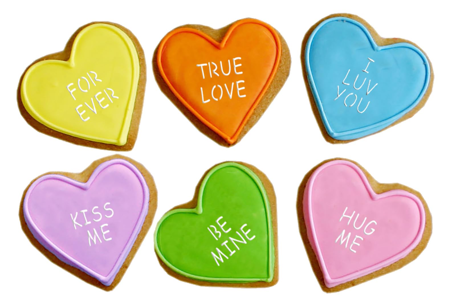 Designer Stencils Large Candy Heart Sayings Cookie Stencils, Beige/Semi-Transparent, Fits 3 Inch Circle