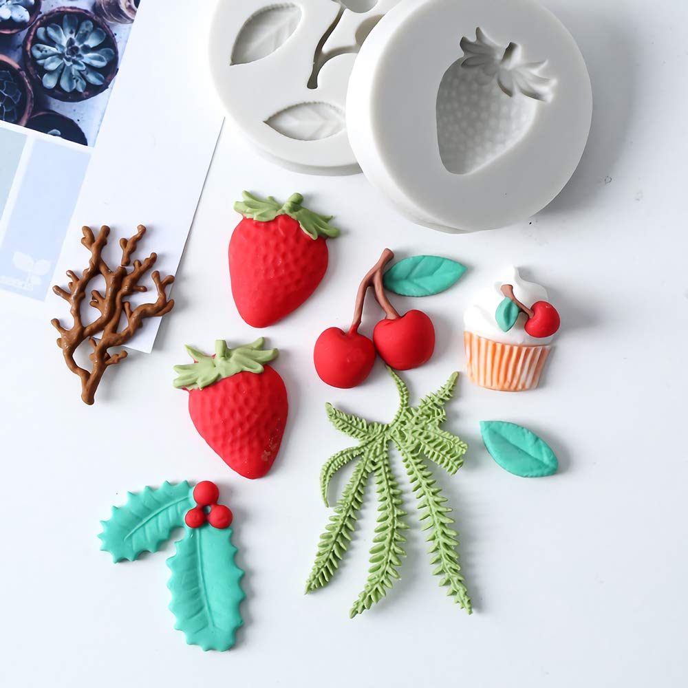 4Pcs/Set Blueberry Raspberry Cherry Strawberry Cake Fondant Molds, Berry Series Sugarcraft Gumpaste Silicone Mold For Chocolate