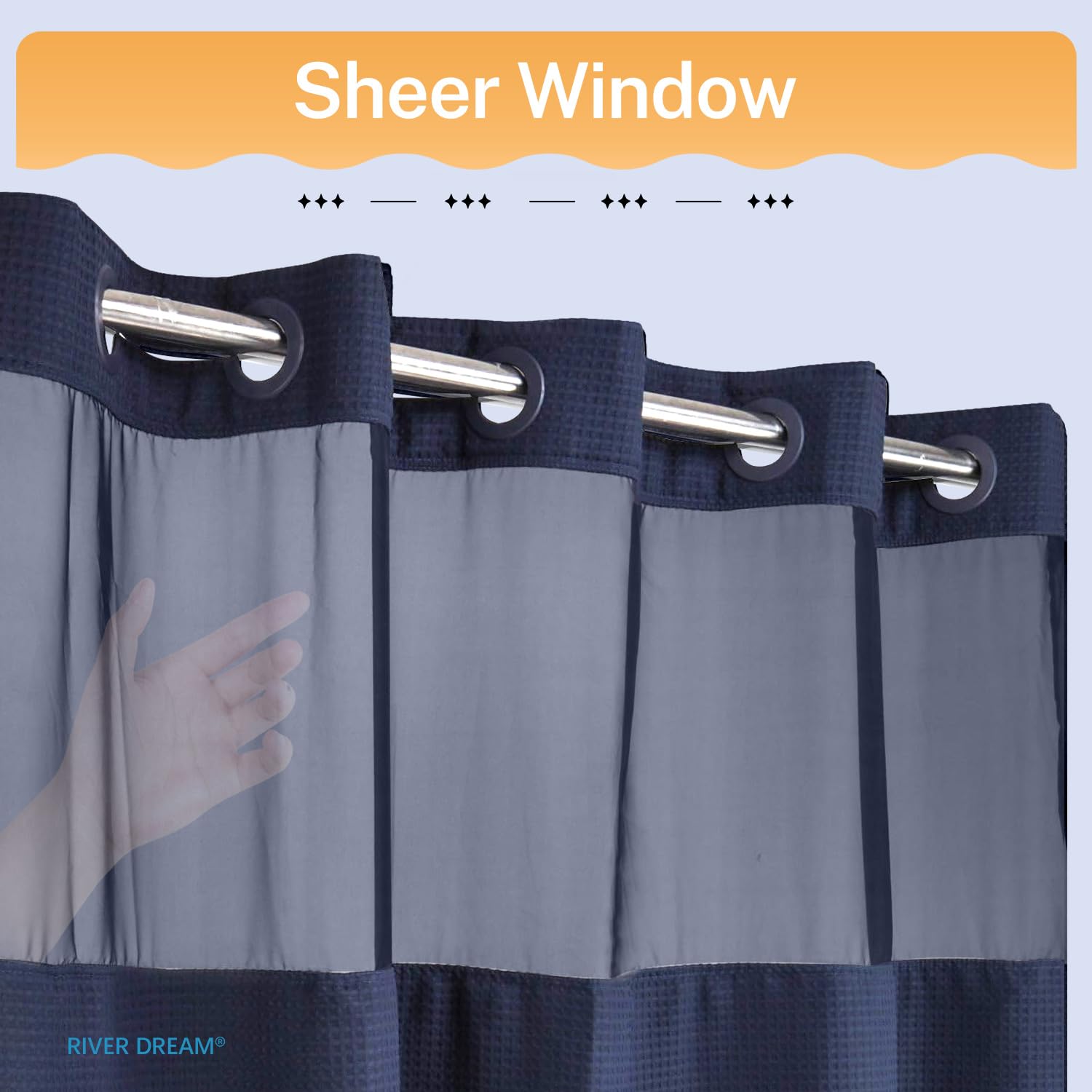 Stall No Hooks Required Waffle Weave Shower Curtain with Snap in Liner - 36W x 74H Hotel Grade Spa Like Bath Curtain Navy
