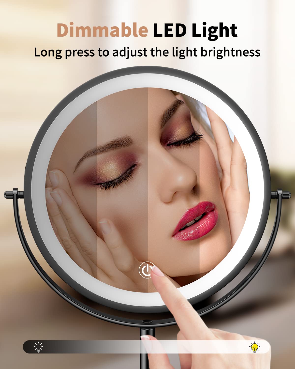 Gospire 8 Inch Lighted Makeup Mirror, 3 Color Lights & Stepless Dimming Led Vanity Mirror, 1X/10X Double Sided Magnifying Rechar