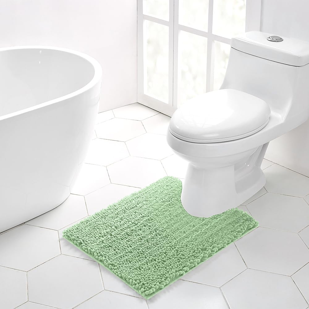 Walensee Bathroom Contour Rug Non Slip Toilet U Shaped Bath Mat (20X24, Sage Green) Water Absorbent Super Soft Shaggy Chenille M
