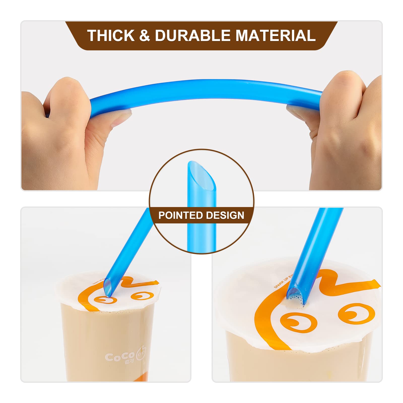 Angled Tips, 12 Pcs Wide Reusable Bubble Tea Straws With 4 Brushes - Multi Colors Jumbo Smoothie Straws, Bpa Free Plastic Straws