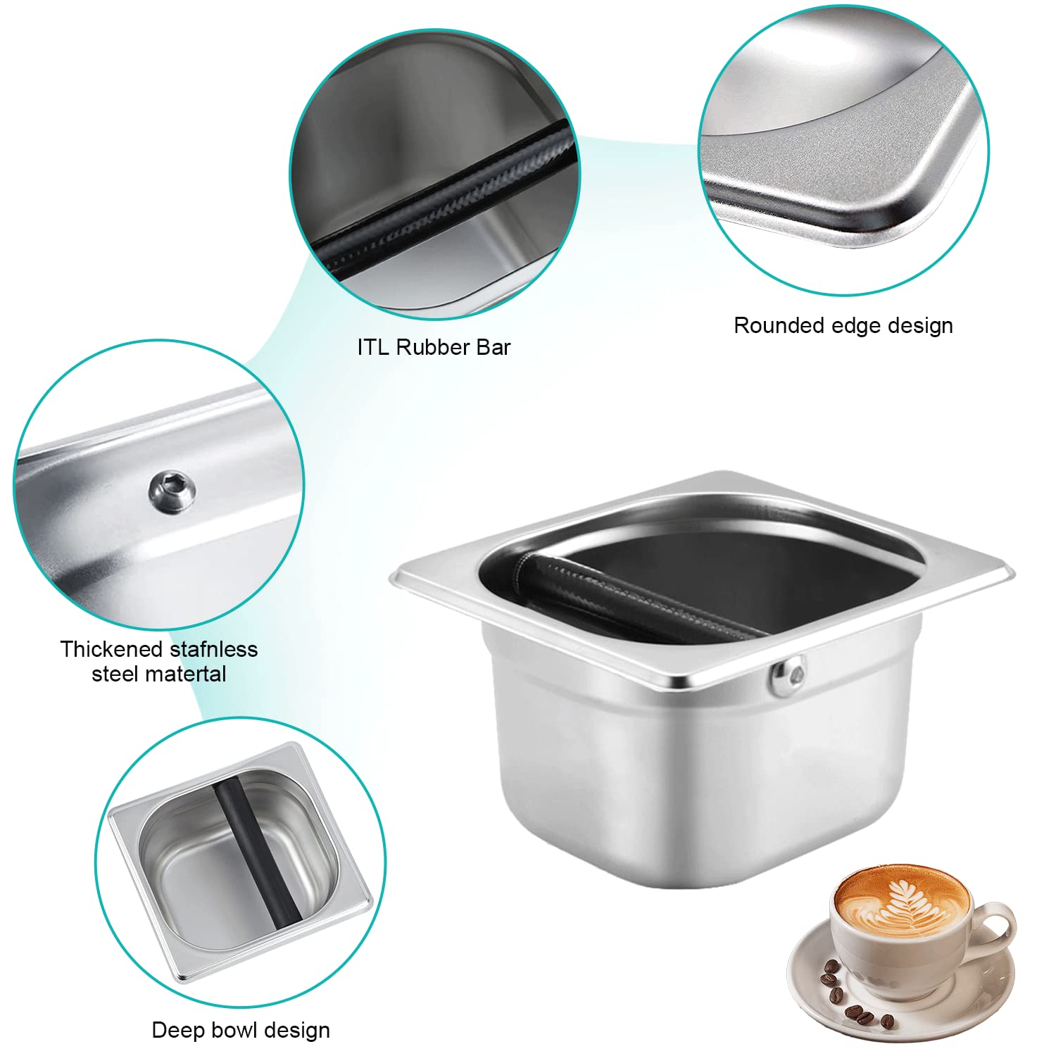 Mysenlan Coffee Knock Box, Stainless Steel Coffee Knock Box,Spresso Knock Box Stainless Steel,Tainless Steel Espresso Knock Box
