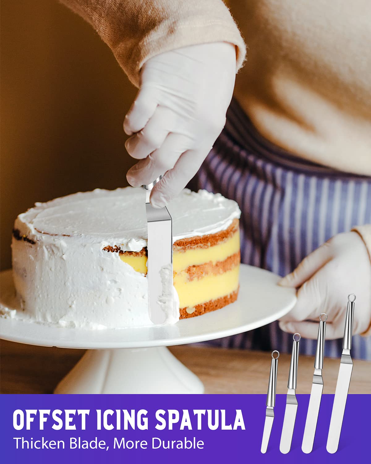 Offset Icing Spatula, Cake Angled Spatula Set With 4, 6, 8 & 10 Inch Blades, Stainless Steel Handle Suitable For Home, Kitchen O