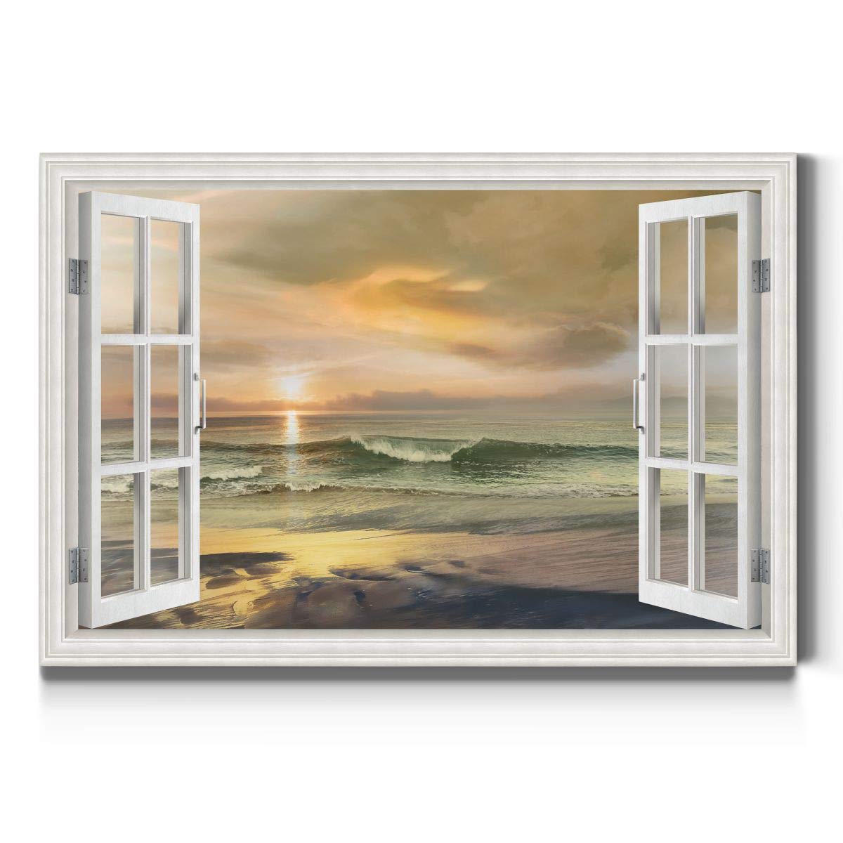 Renditions Gallery Canvas Nature Wall Art Paintings Window View Prints Cloudy Glowing Rough Waves Glam Modern Wall Hanging Decor