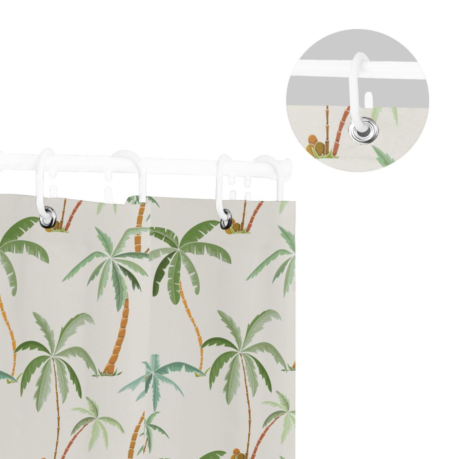 Wellday Shower Curtain Palm Trees On Beige Bathroom Decor Waterproof Fabric With Hooks 60X72 Inch