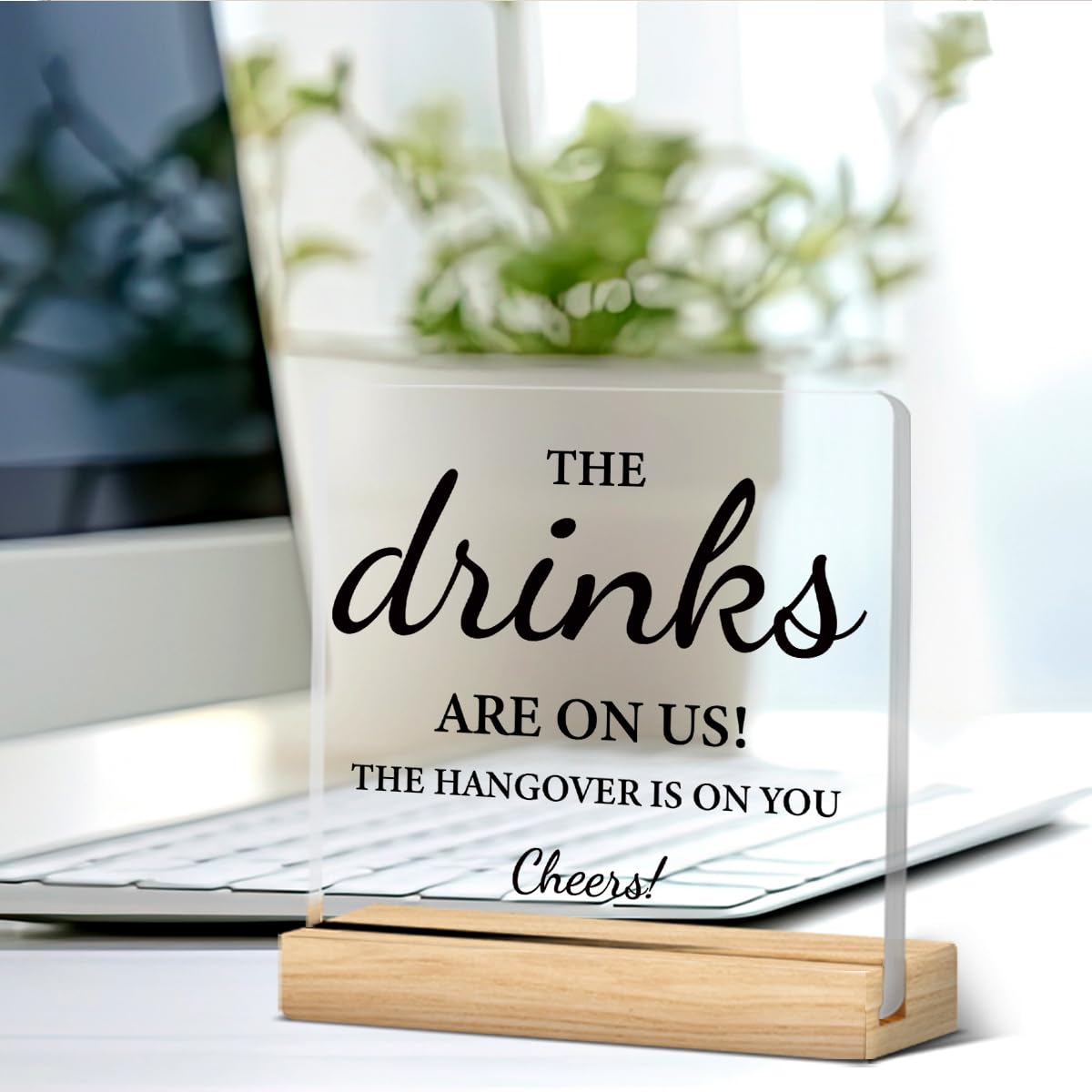 Wedding Table Decor, Wedding Open Bar Decorations, The Drinks are on Us Wooden Sign, Romantic Clear Desk Decorations Acrylic Sig