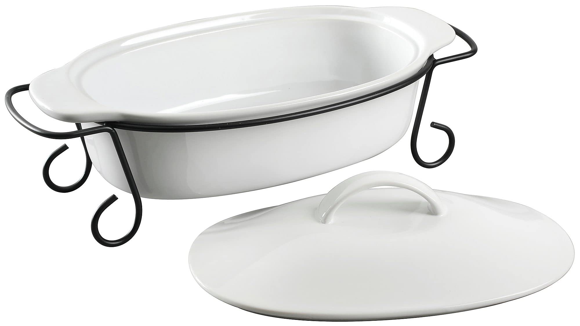 Gibson Elite Gracious Dining 2 Piece Oval Stoneware Bakeware With Lid And Metal Rack
