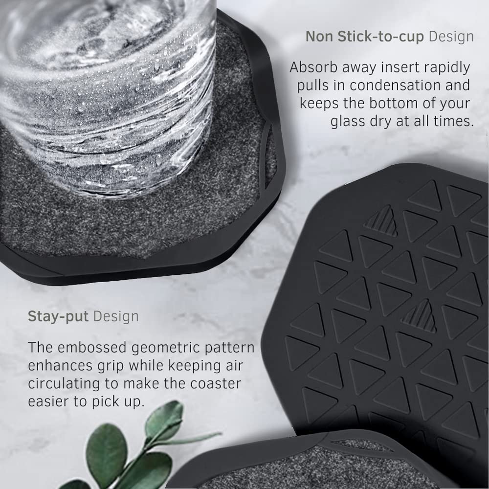 Umirro Black Coasters For Drinks For Tabletop Protection With Super Absorbent Felt Pad, Cool Coasters For Wooden Coffee Table, U
