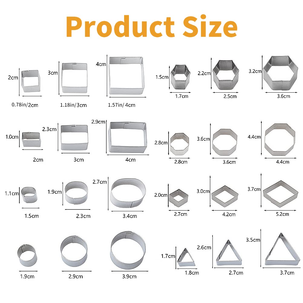 Ofone 24 Pcs Small Cookie Cutters Set, Stainless Steel Geometric Shapes Fondant Cutter Including Square Triangle Oval Rectangle