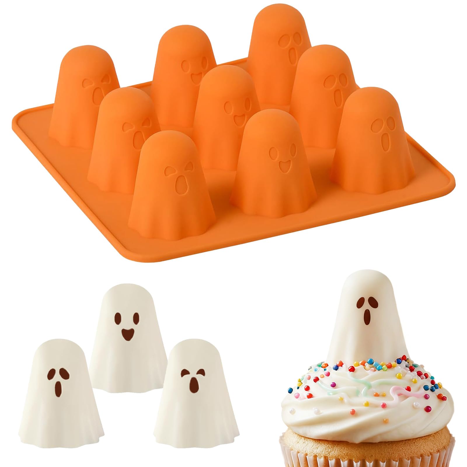 Halloween Silicone Mold for Chocolate,9 Cavities Cute Ghost Chocolate Molds,Funny 3D Halloween Ghost Chocolate Candy Molds for S