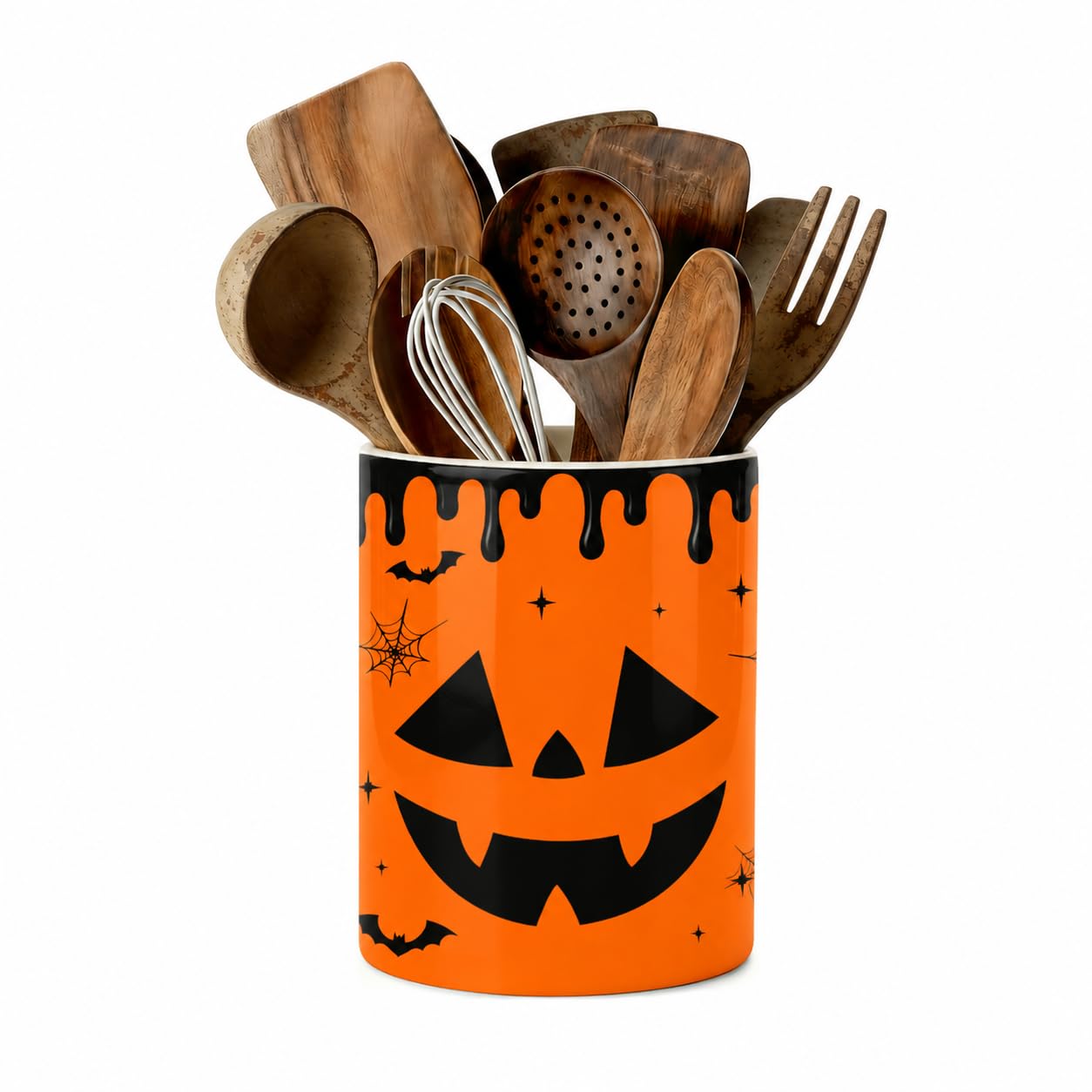 Halloween Utensil Holder, Pumpkins Ceramic Kitchen Utensil Holder, Utensil Crock for Home Kitchen Countertop Storage Organizer C