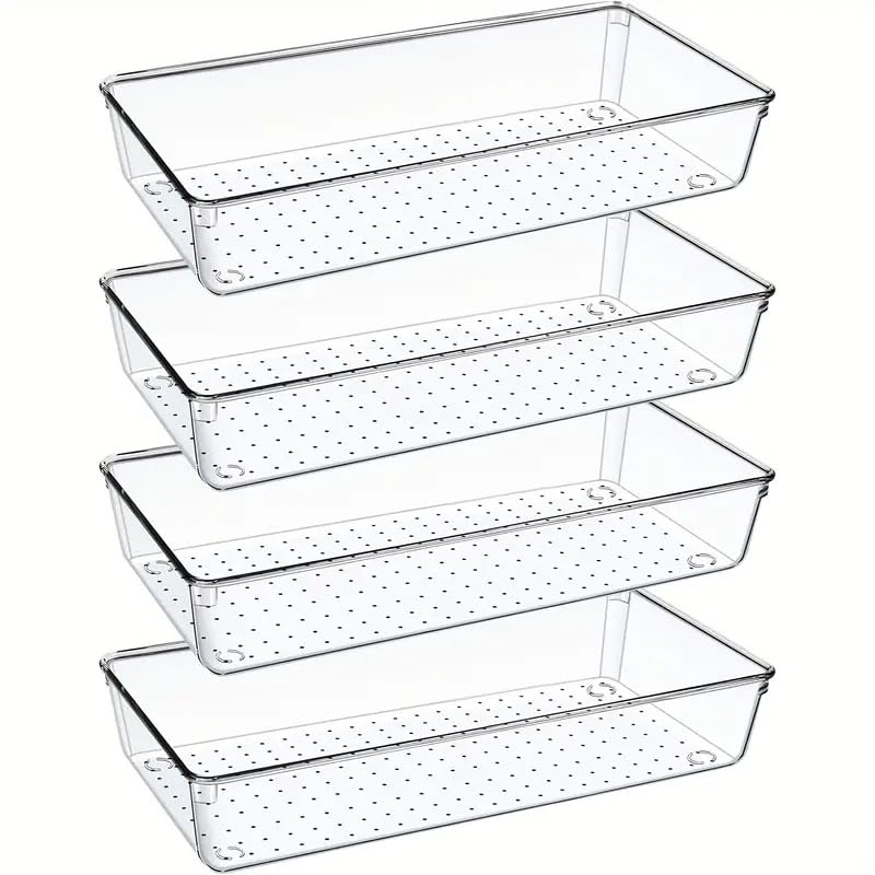 Livingbasics 4 Pcs Unbreakable Drawer Organiser/Drawers Organisers/Make Up Organiser/Drawer Divider Tray/Makeup Dresser Tray/Dre