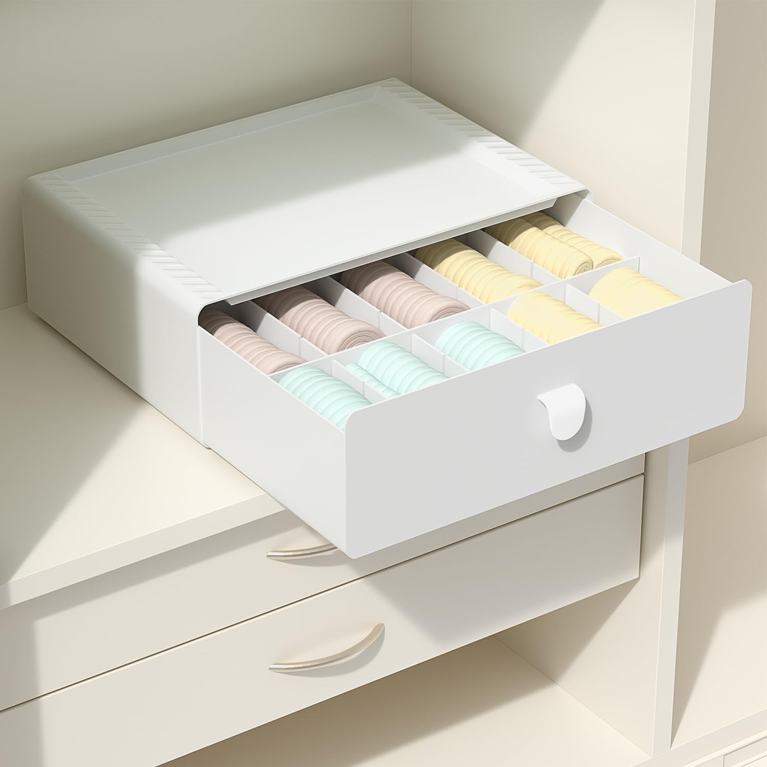 Tynulox Underwear Organizer Drawer, 10 Cells Plastic Panties Drawer, Stackable Closet Organizer, Storage Box for Bras, Socks, Sn