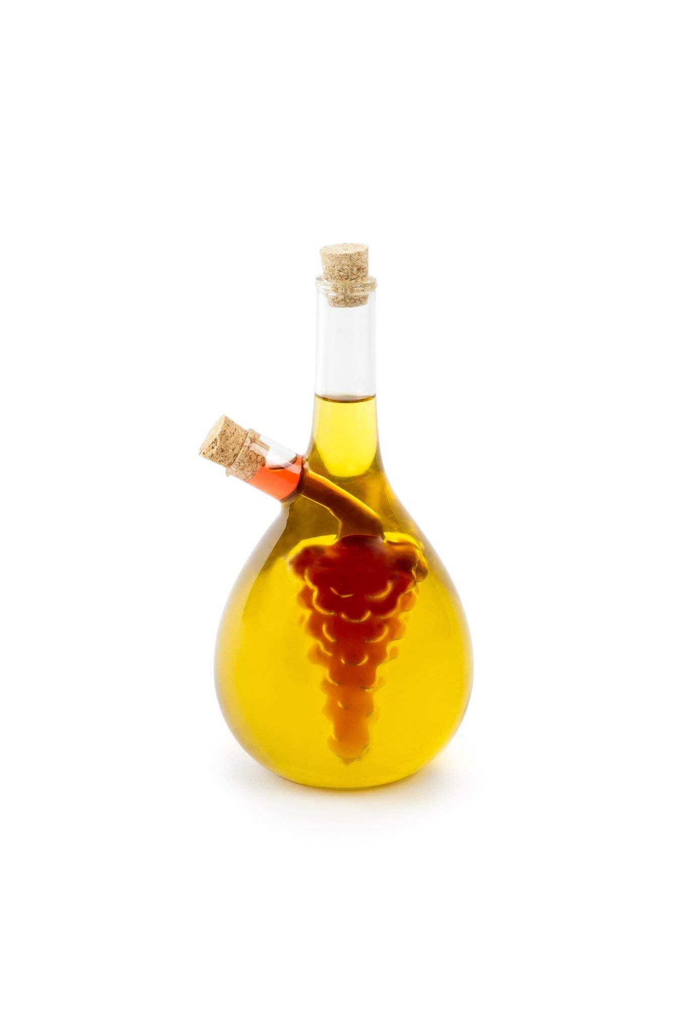 Fox Run Grape Motif Oil And Vinegar Cruet Dispenser Bottle, Clear Borosilicate Glass, Grapes