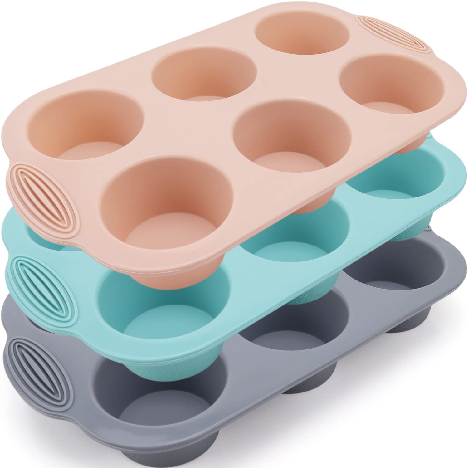 Silicone Muffin Pan - 6-Cavity Nonstick Baking Tray For Muffins, Cupcakes, Brownies And More - Food Grade And Bpa Free - Pack Of