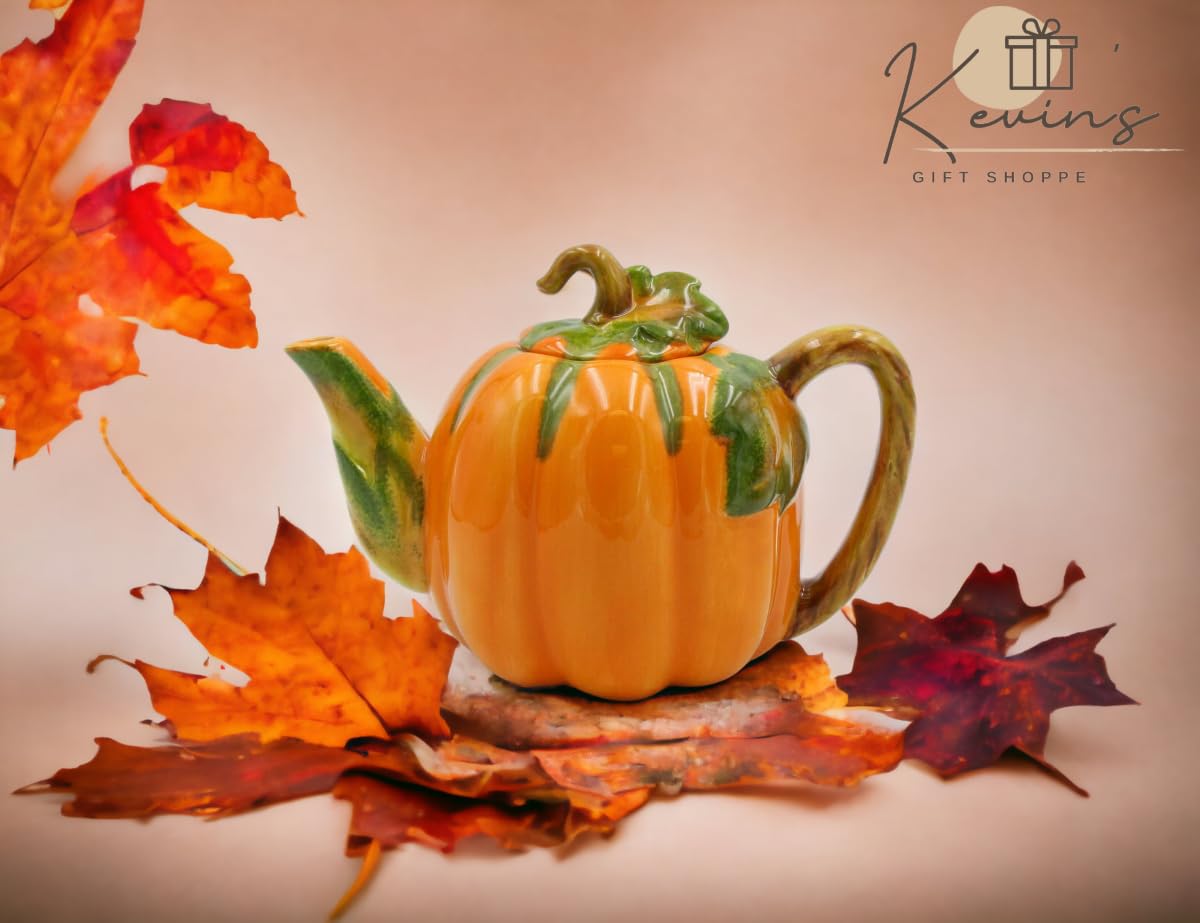 Fine Ceramic Pumpkin Teapot, 8'' L