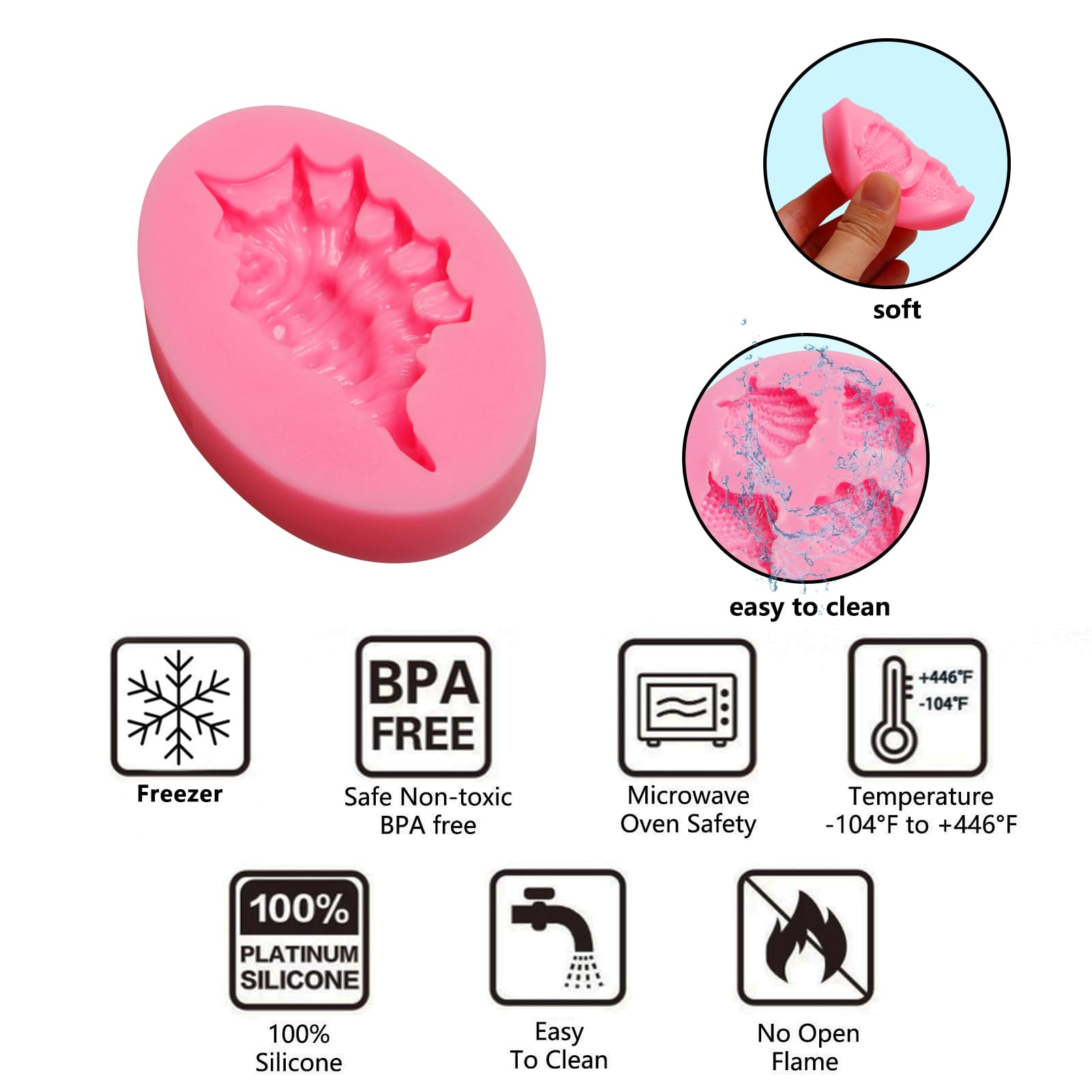 Muyulin Seashell Fondant Mold Silicone, 3 Packs Large Conch Chocolate Baking Molds For Sea Theme Cake Decoration, Cupcake Topper