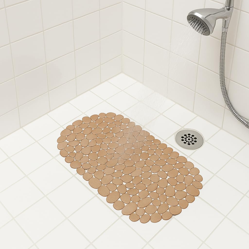 Dependable Industries inc. Essentials Nonslip Metallic Pebble Bathtub Mat with Suction Cups 26.5'' x 14'' (Rose Gold)