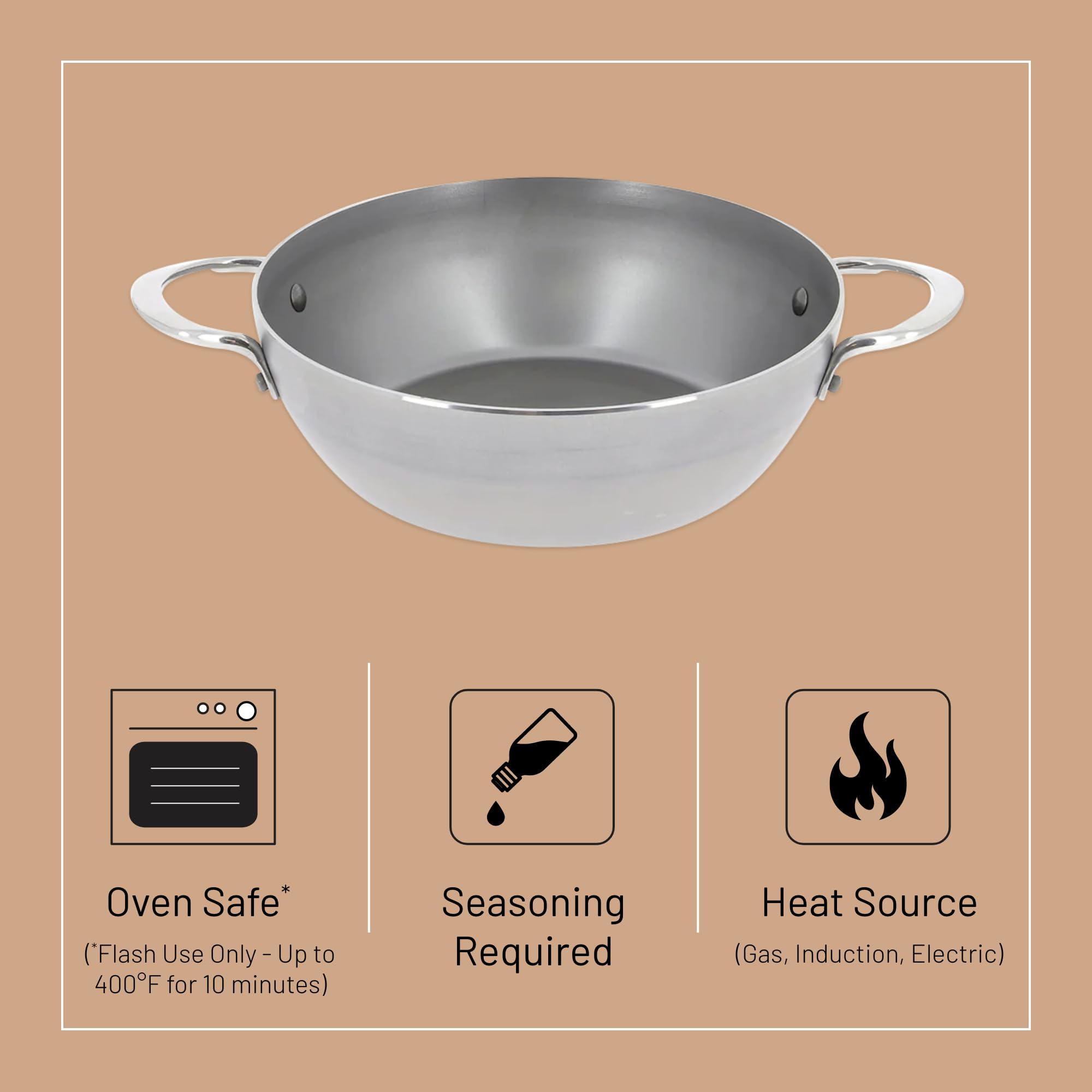 De Buyer Mineral B Carbon Steel Country Fry Pan With Two Handles - 9.5    - Ideal For Sauteing, Simmering, Deep Frying & Stir Fr