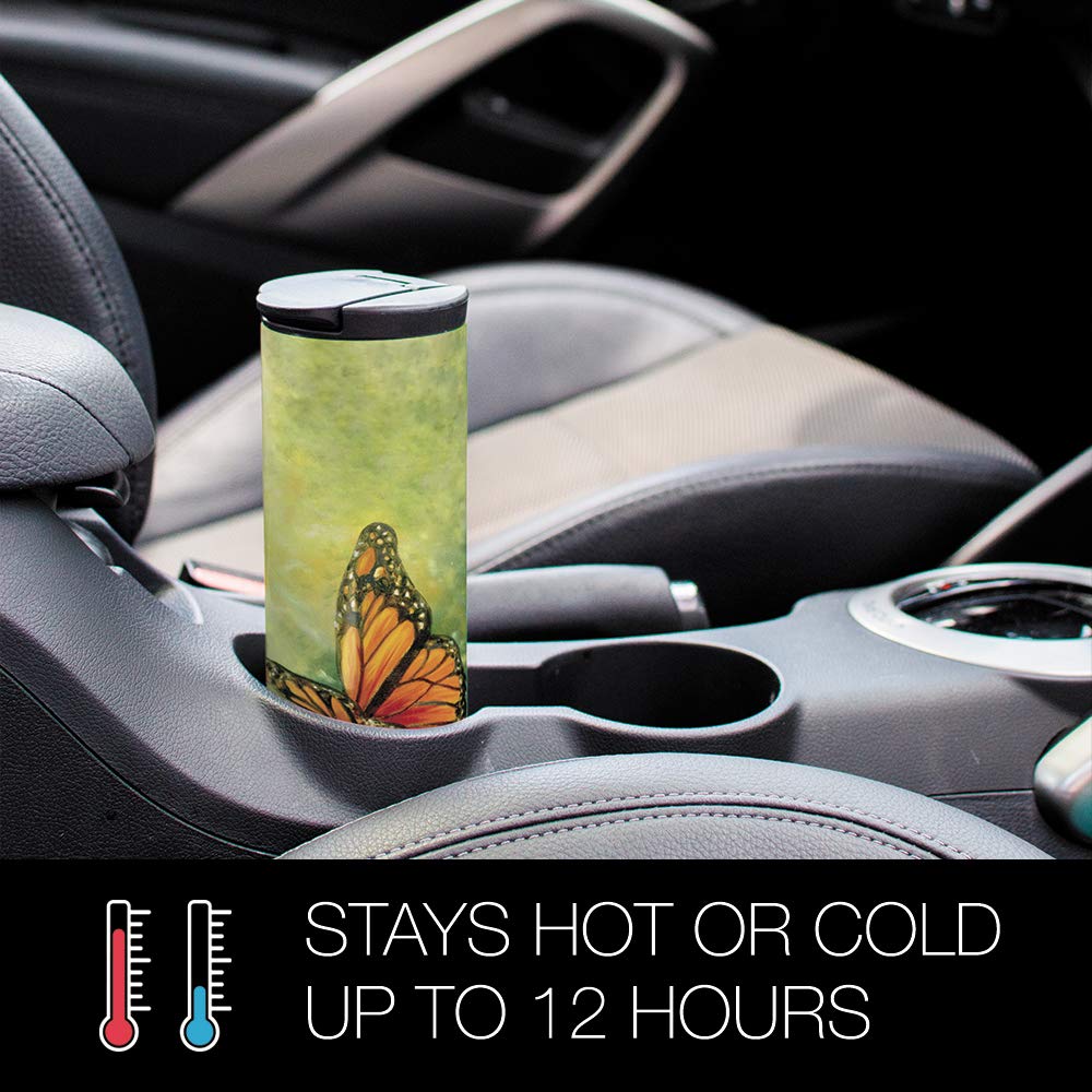 Tree-Free Greetings Barista Tumbler Vacuum Insulated, Stainless Steel Travel Coffee Mug/Cup, 1 Count (Pack Of 1), Monarch Butter