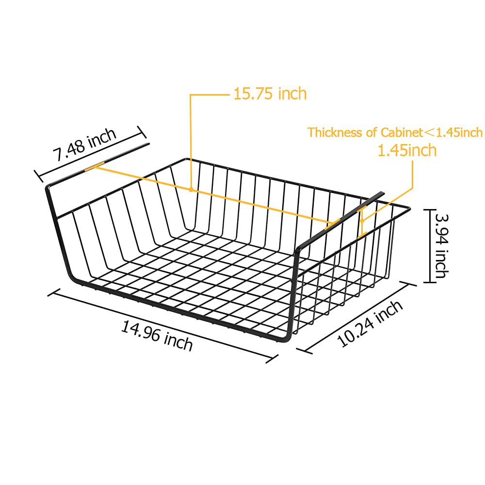 Dveda 4 Pack Under Shelf Basket, Under Cabinet Organizer Shelf, Durable Metal Wire Rack Hanging Basket Storage Rack, Shelf Organ