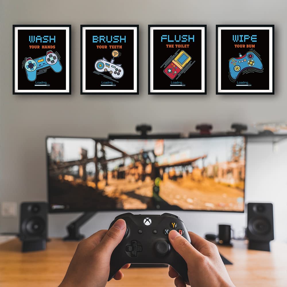 Iiiluyot Gaming Posters For Bathroom, Teen Boys Bathroom Nursery Decorations, Gamer Wall Art Decor Gifts For Gamer Boys Brother